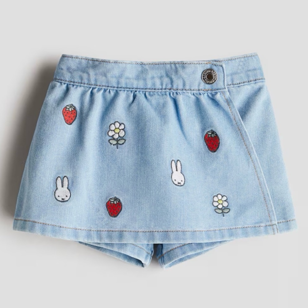 H&M Kids Miffy Strawberry Embroidered Detail Denim Skort